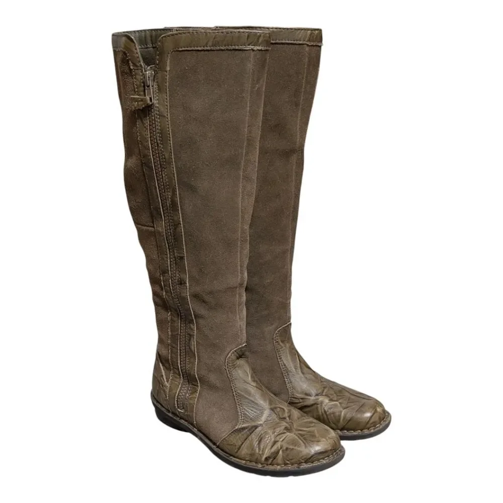 Clark Women's Olive Green suede leather boots side zip reptile look size 8M